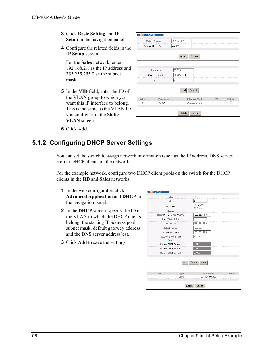 2 configuring dhcp server settings | ZyXEL Communications ZyXEL Dimension ES-4024 User Manual | Page 59 / 284