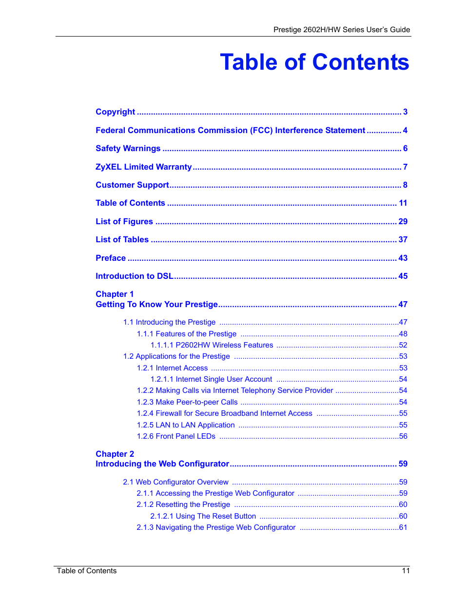 ZyXEL Communications Prestige 2602H Series User Manual | Page 11 / 550