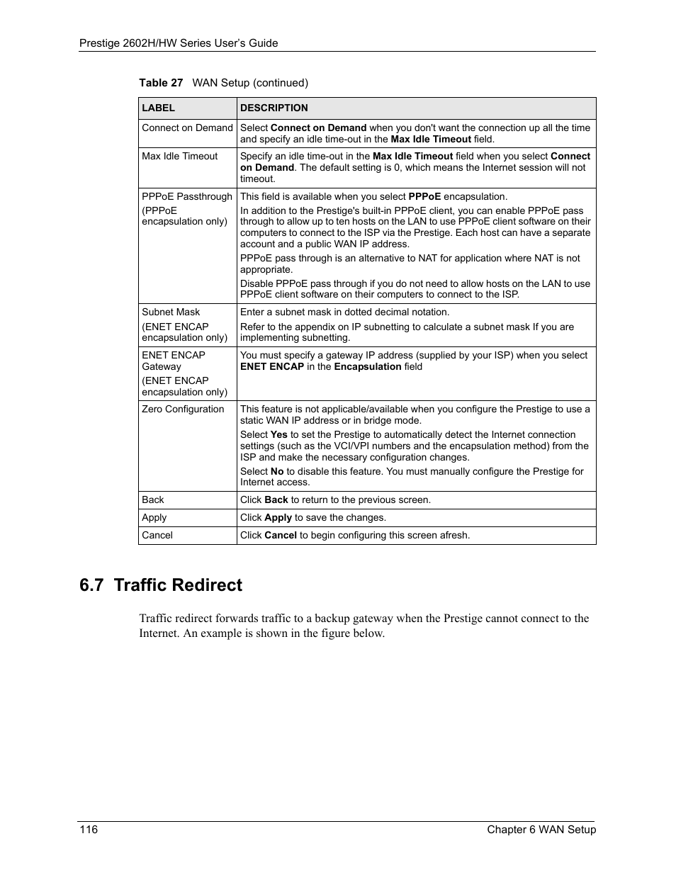 7 traffic redirect | ZyXEL Communications Prestige 2602H Series User Manual | Page 116 / 550