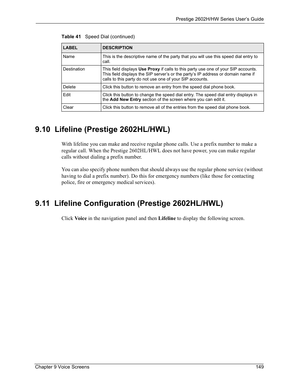 10 lifeline (prestige 2602hl/hwl), 11 lifeline configuration (prestige 2602hl/hwl) | ZyXEL Communications Prestige 2602H Series User Manual | Page 149 / 550