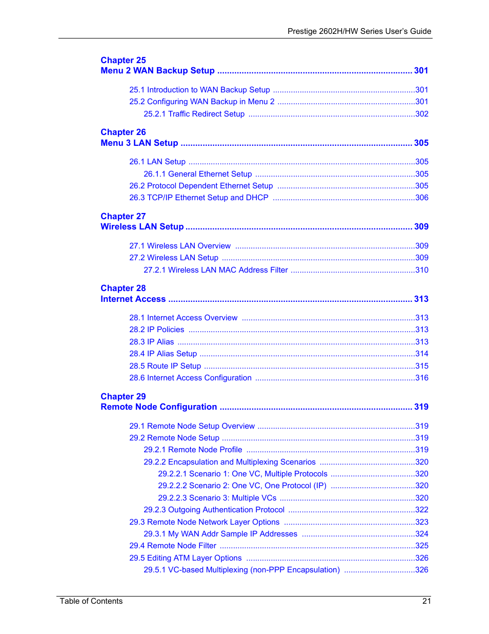 ZyXEL Communications Prestige 2602H Series User Manual | Page 21 / 550