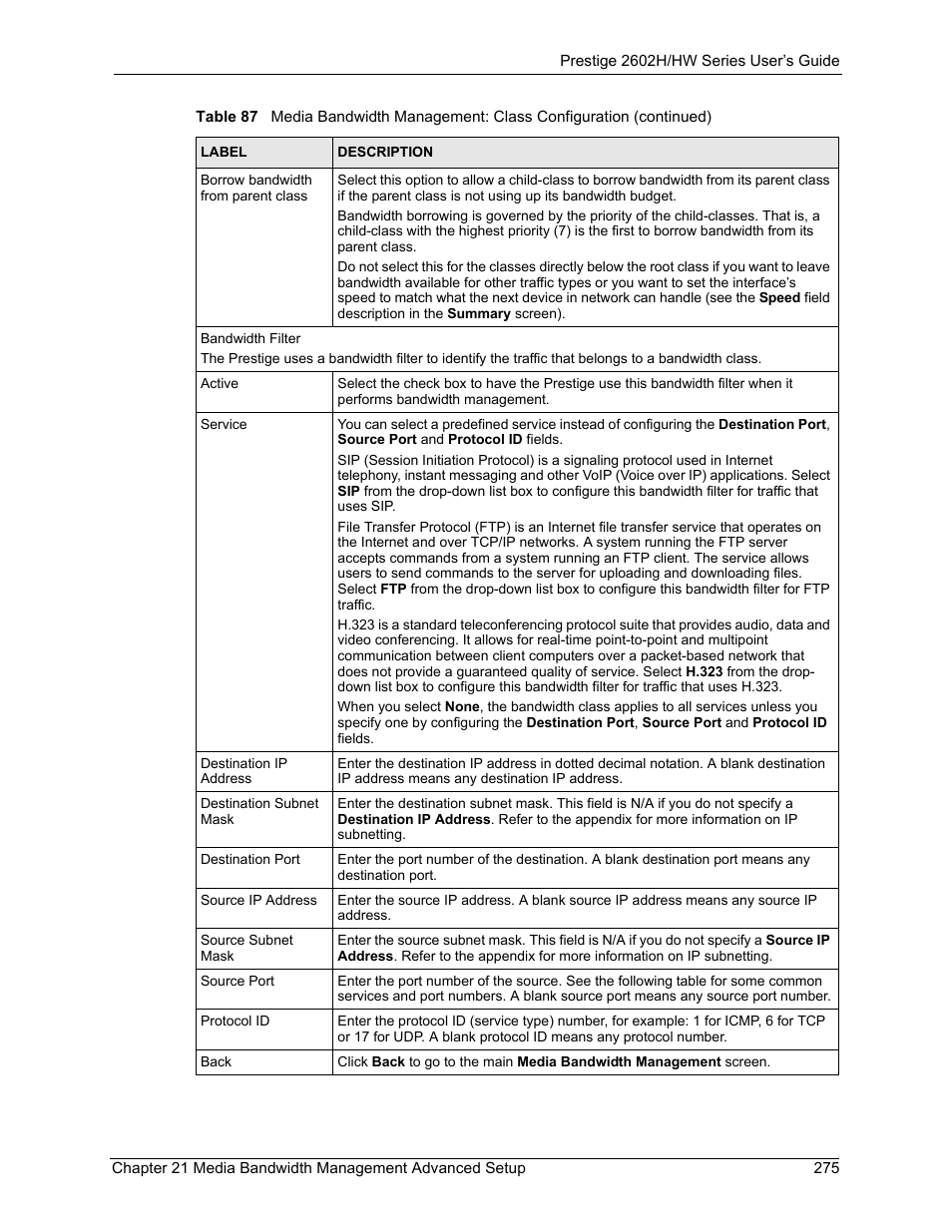 ZyXEL Communications Prestige 2602H Series User Manual | Page 275 / 550