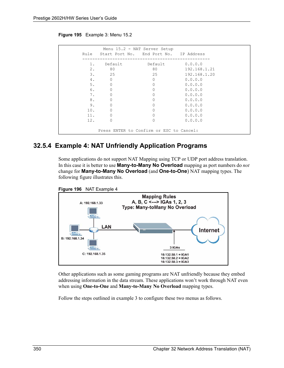 4 example 4: nat unfriendly application programs | ZyXEL Communications Prestige 2602H Series User Manual | Page 350 / 550