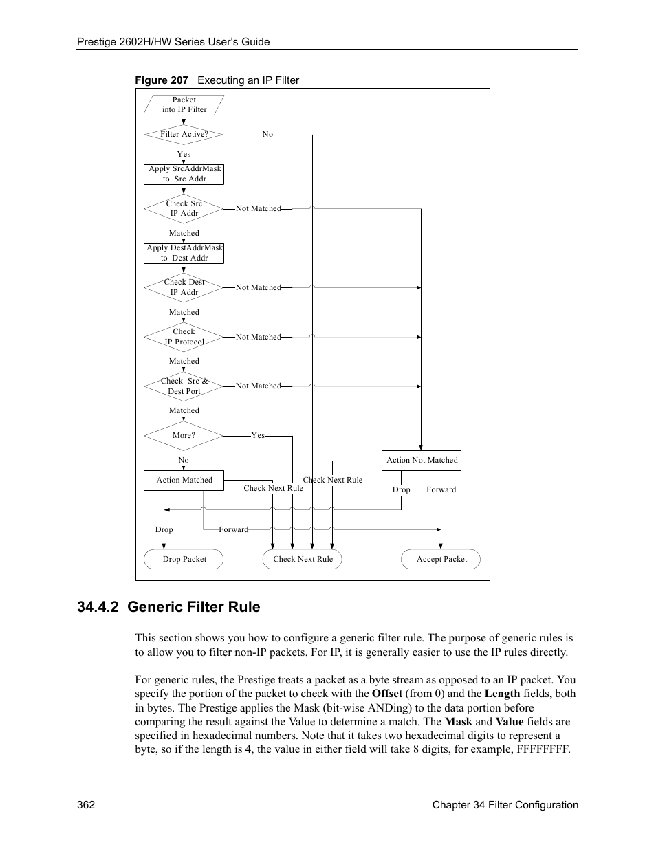 2 generic filter rule, Figure 207 executing an ip filter | ZyXEL Communications Prestige 2602H Series User Manual | Page 362 / 550