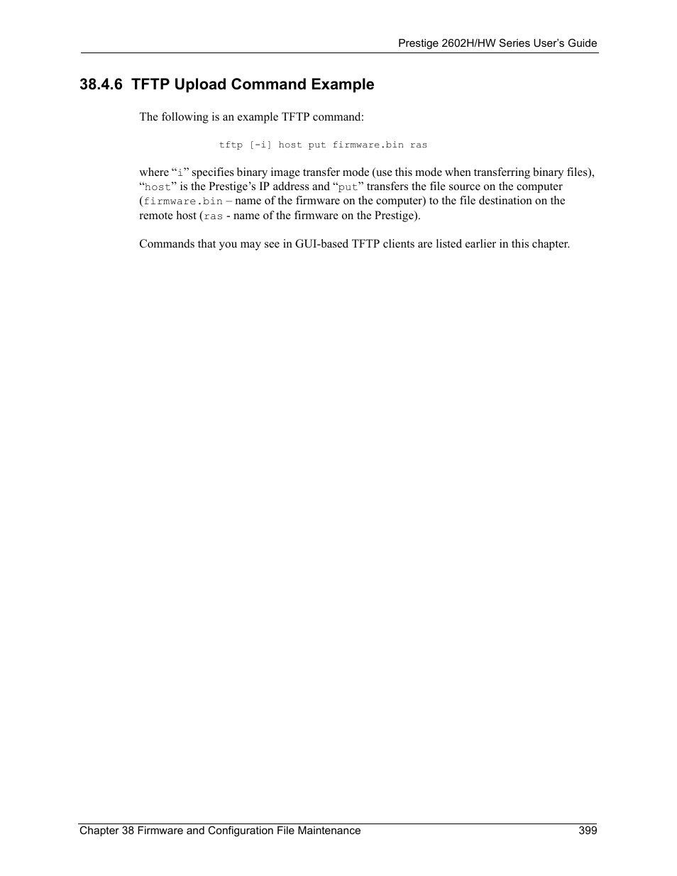 6 tftp upload command example | ZyXEL Communications Prestige 2602H Series User Manual | Page 399 / 550