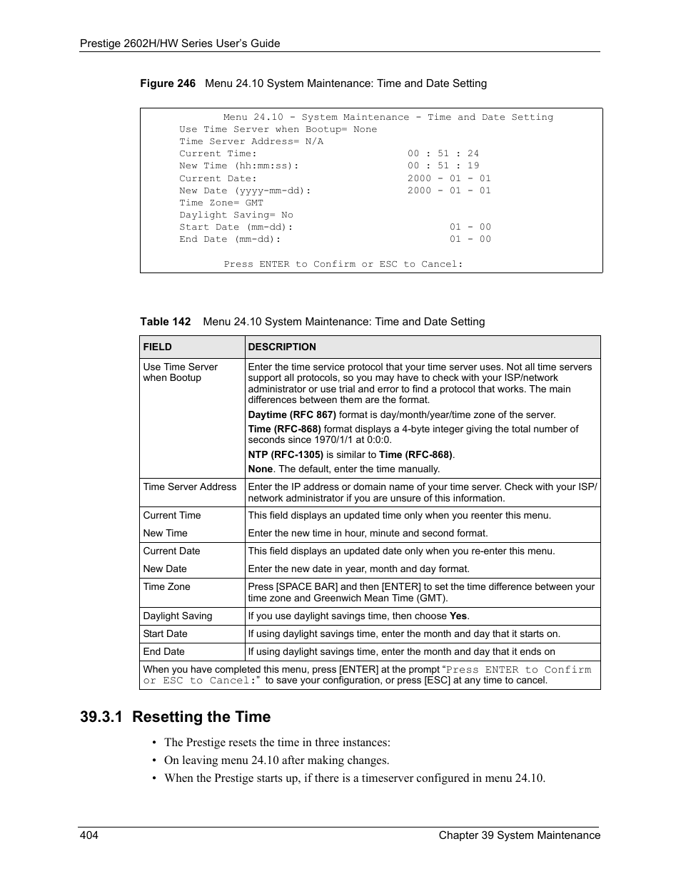 1 resetting the time | ZyXEL Communications Prestige 2602H Series User Manual | Page 404 / 550