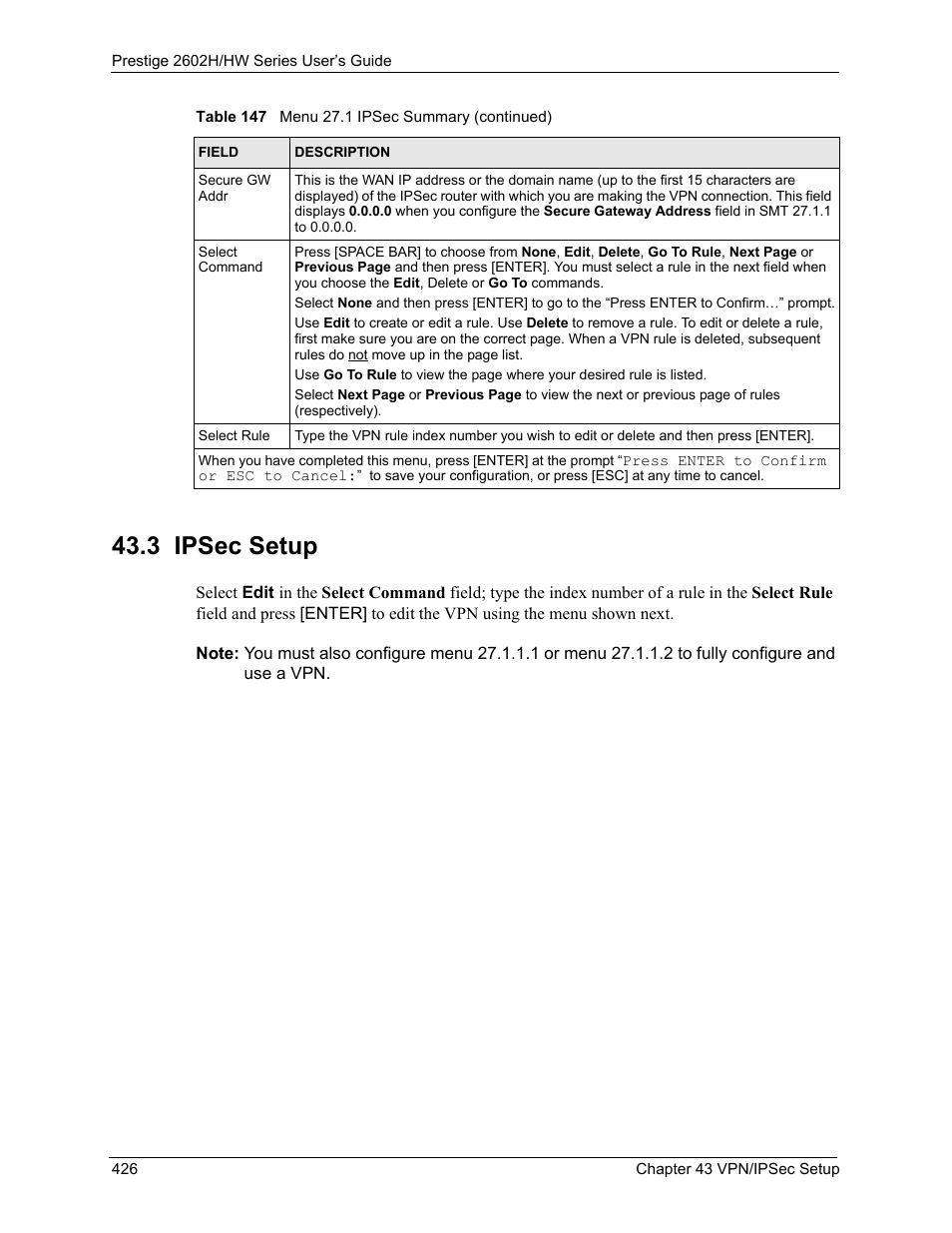 3 ipsec setup | ZyXEL Communications Prestige 2602H Series User Manual | Page 426 / 550