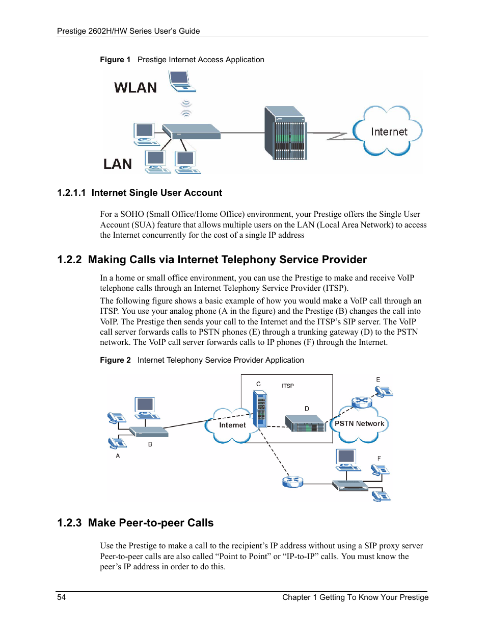 1 internet single user account, 3 make peer-to-peer calls | ZyXEL Communications Prestige 2602H Series User Manual | Page 54 / 550