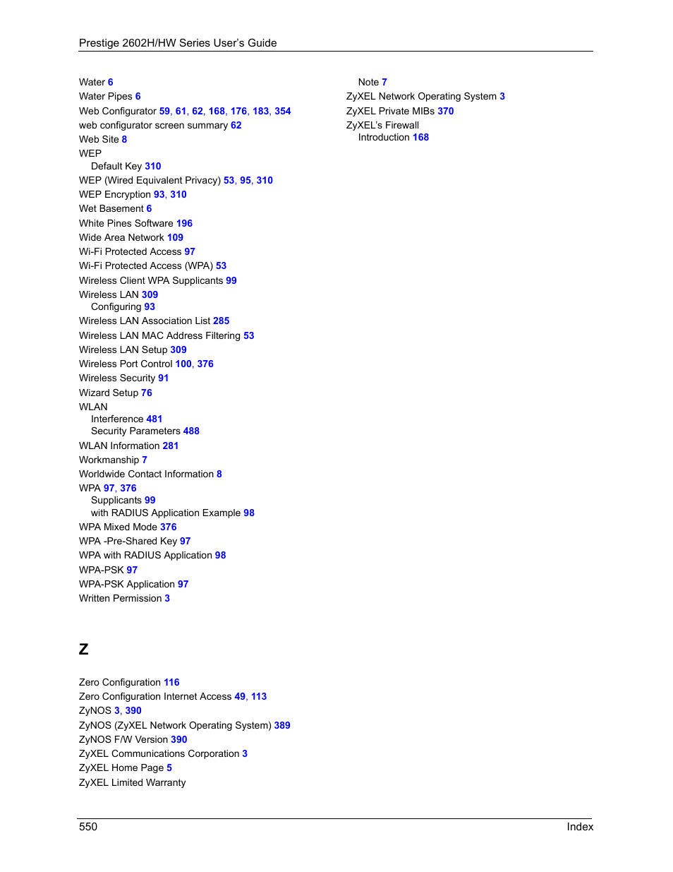 ZyXEL Communications Prestige 2602H Series User Manual | Page 550 / 550
