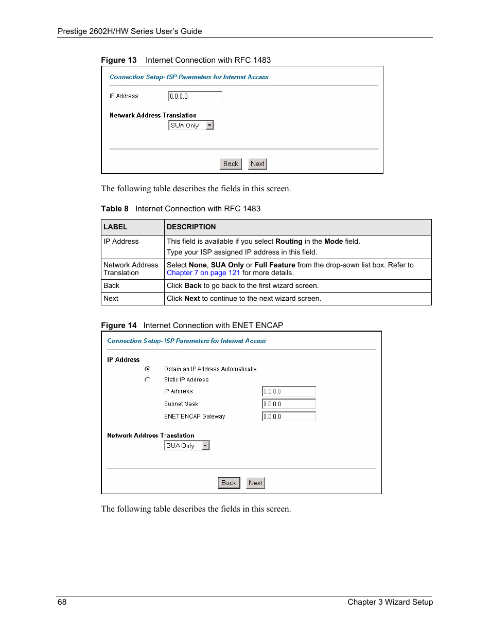 Table 8 internet connection with rfc 1483 | ZyXEL Communications Prestige 2602H Series User Manual | Page 68 / 550