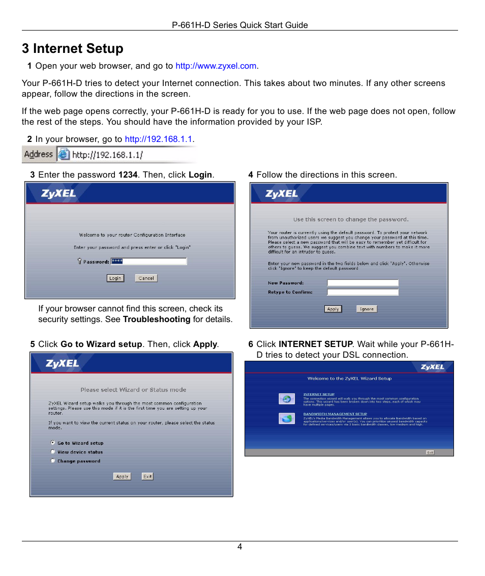 3 internet setup | ZyXEL Communications P-661H-D Series User Manual | Page 4 / 5