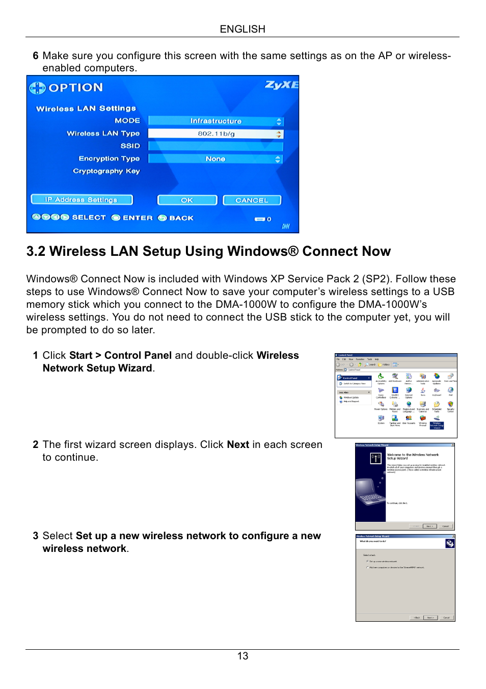 2 wireless lan setup using windows® connect now | ZyXEL Communications 802.11 Wireless Digital Media Adaptor DMA-1000W User Manual | Page 13 / 121
