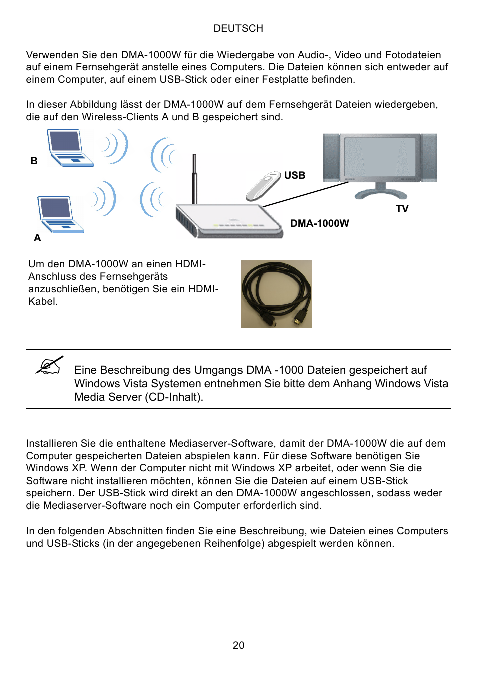 Deutsch | ZyXEL Communications 802.11 Wireless Digital Media Adaptor DMA-1000W User Manual | Page 20 / 121