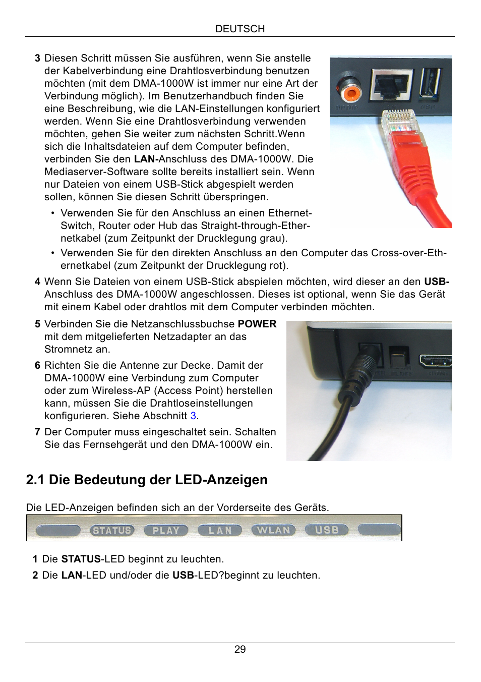 1 die bedeutung der led-anzeigen | ZyXEL Communications 802.11 Wireless Digital Media Adaptor DMA-1000W User Manual | Page 29 / 121