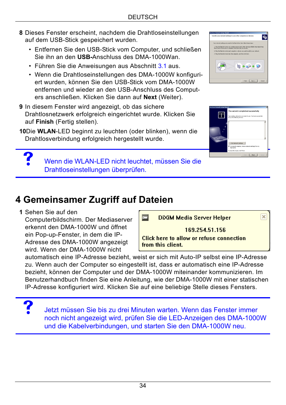 Gemeinsamer zugriff auf dateien, 4 gemeinsamer zugriff auf dateien | ZyXEL Communications 802.11 Wireless Digital Media Adaptor DMA-1000W User Manual | Page 34 / 121