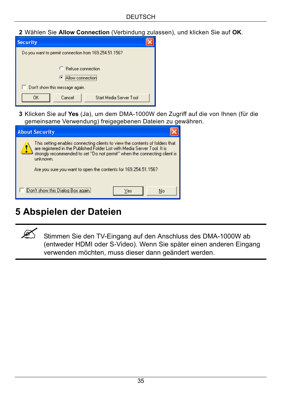 Abspielen der dateien | ZyXEL Communications 802.11 Wireless Digital Media Adaptor DMA-1000W User Manual | Page 35 / 121