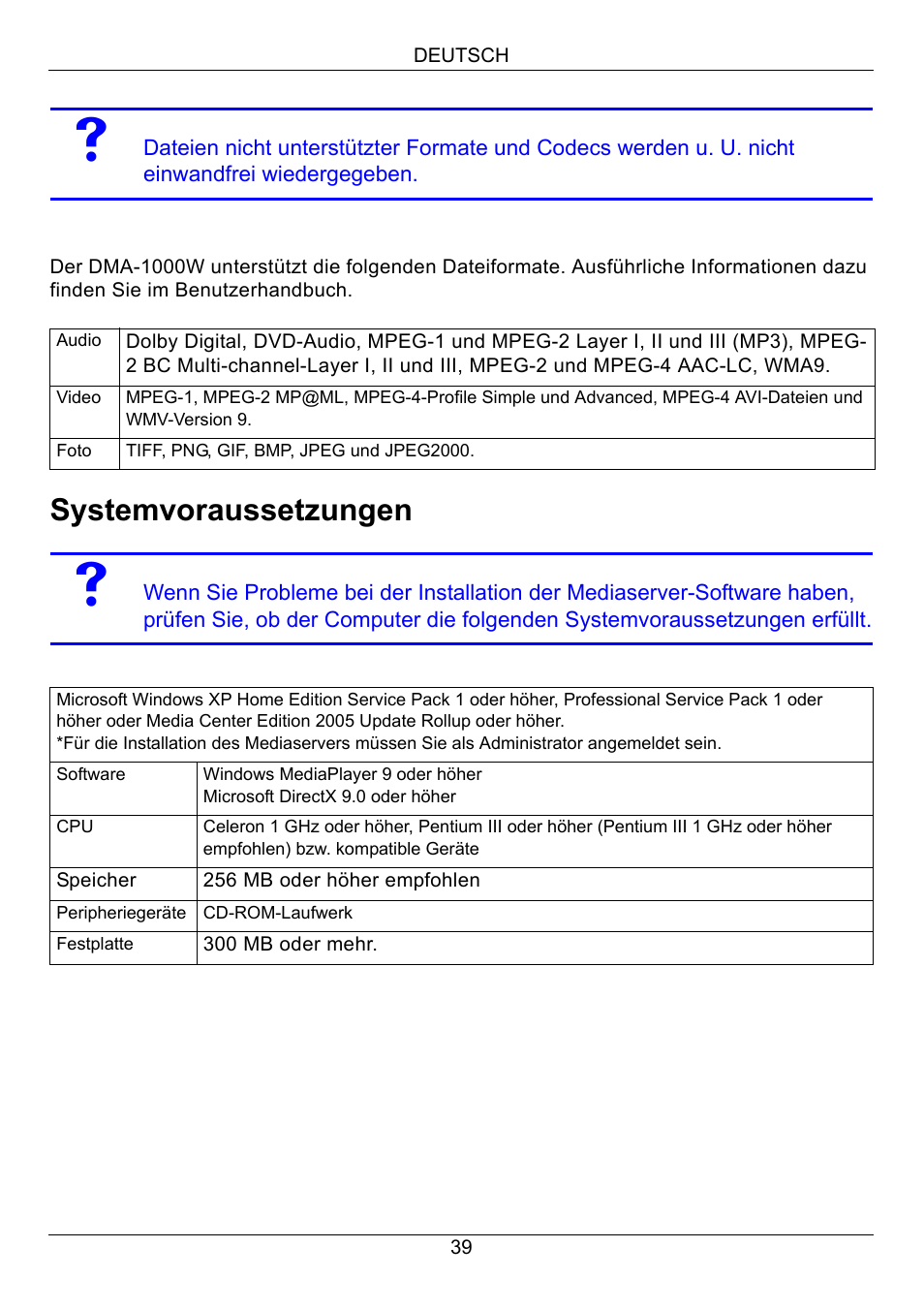 Systemvoraussetzungen | ZyXEL Communications 802.11 Wireless Digital Media Adaptor DMA-1000W User Manual | Page 39 / 121