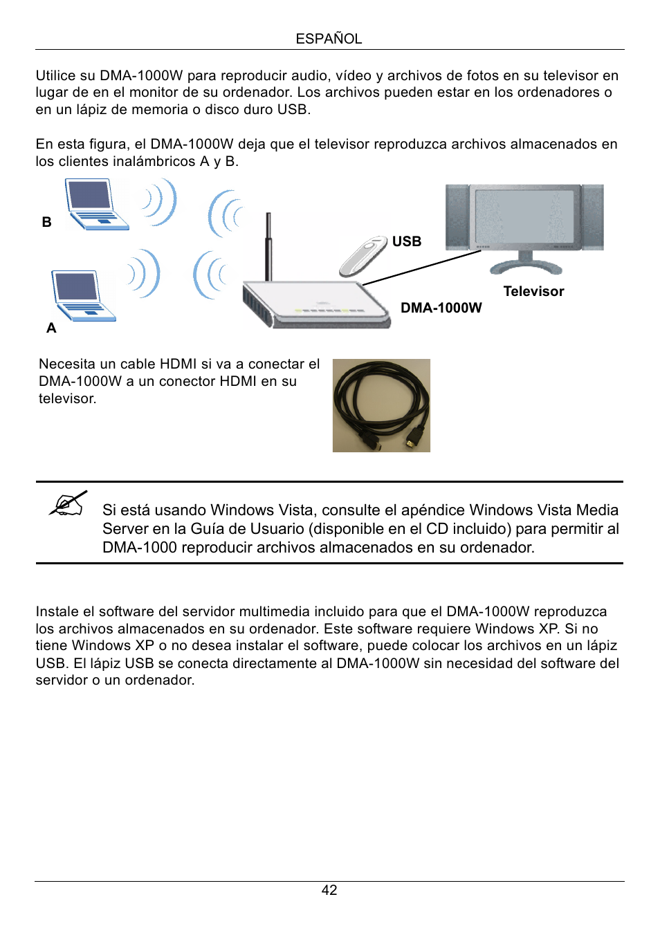 Español | ZyXEL Communications 802.11 Wireless Digital Media Adaptor DMA-1000W User Manual | Page 42 / 121