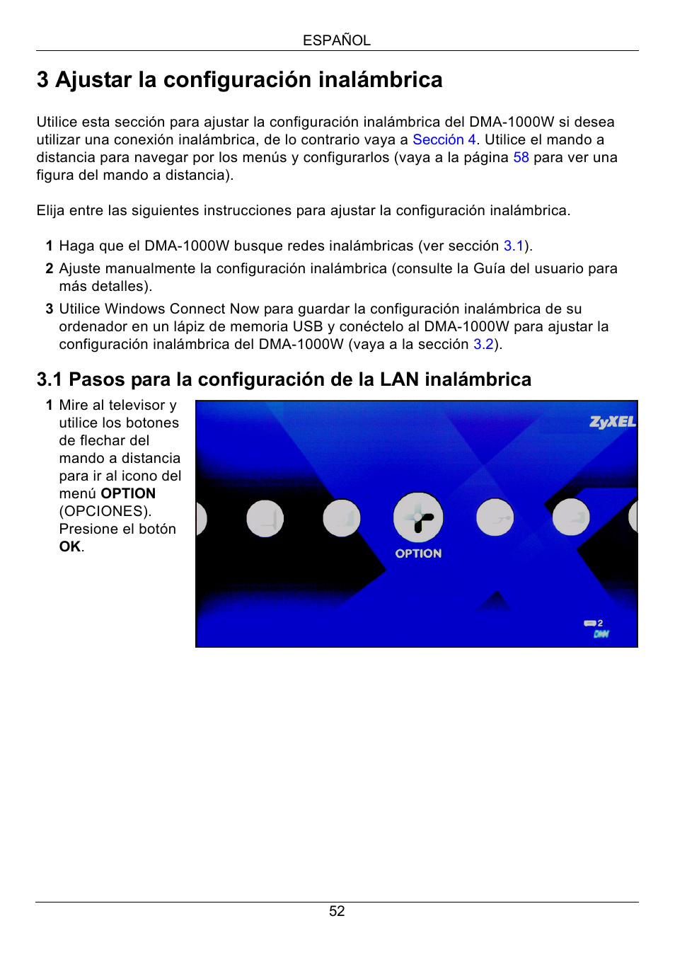 3 ajustar la configuración inalámbrica | ZyXEL Communications 802.11 Wireless Digital Media Adaptor DMA-1000W User Manual | Page 52 / 121