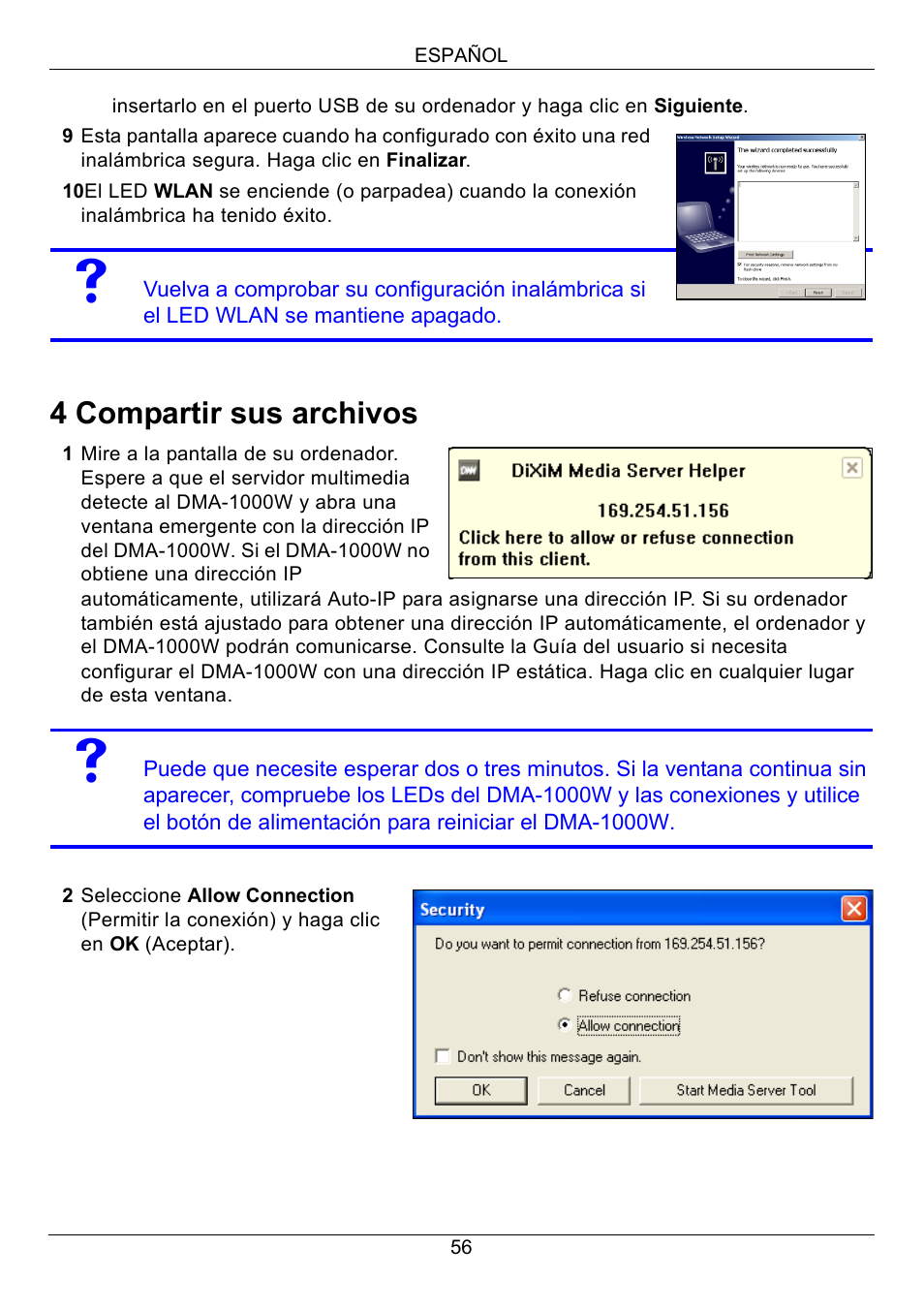 Compartir sus archivos, 4 compartir sus archivos | ZyXEL Communications 802.11 Wireless Digital Media Adaptor DMA-1000W User Manual | Page 56 / 121
