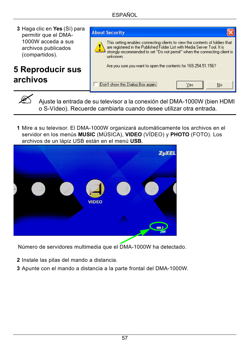 Reproducir sus archivos, 5 reproducir sus archivos | ZyXEL Communications 802.11 Wireless Digital Media Adaptor DMA-1000W User Manual | Page 57 / 121