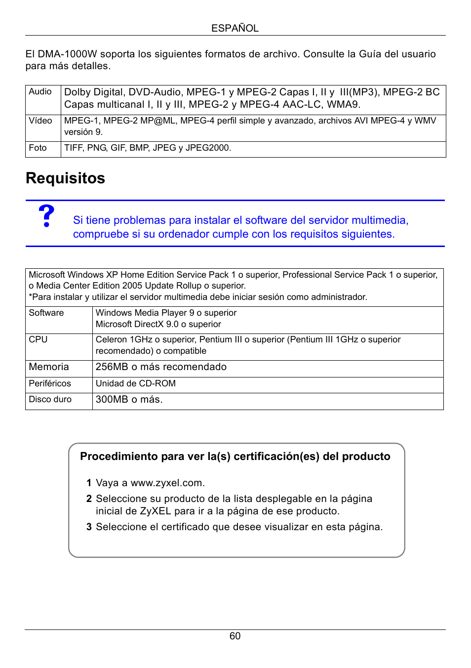 Requisitos | ZyXEL Communications 802.11 Wireless Digital Media Adaptor DMA-1000W User Manual | Page 60 / 121