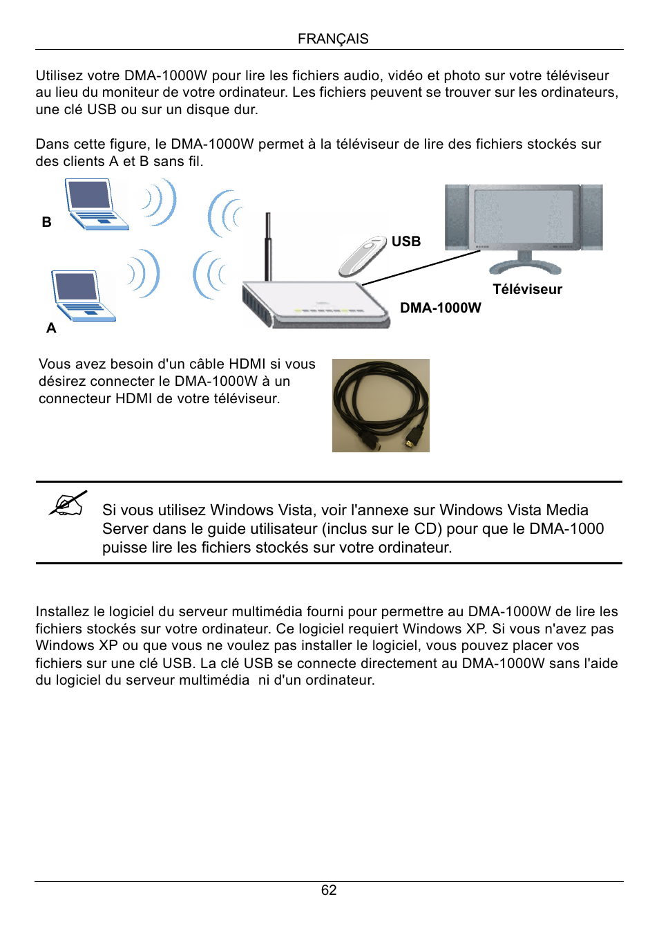 Français | ZyXEL Communications 802.11 Wireless Digital Media Adaptor DMA-1000W User Manual | Page 62 / 121