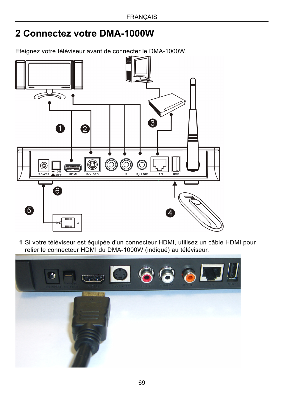 Connectez votre dma-1000w, Connectez votre dma, 1000w | ZyXEL Communications 802.11 Wireless Digital Media Adaptor DMA-1000W User Manual | Page 69 / 121