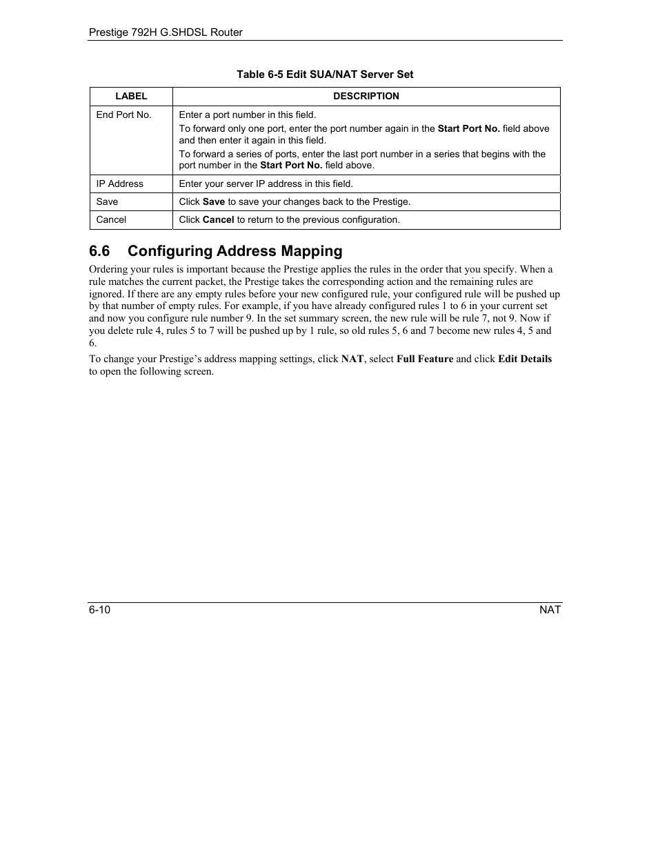 Configuring address mapping, 6 configuring address mapping | ZyXEL Communications 792H User Manual | Page 112 / 428