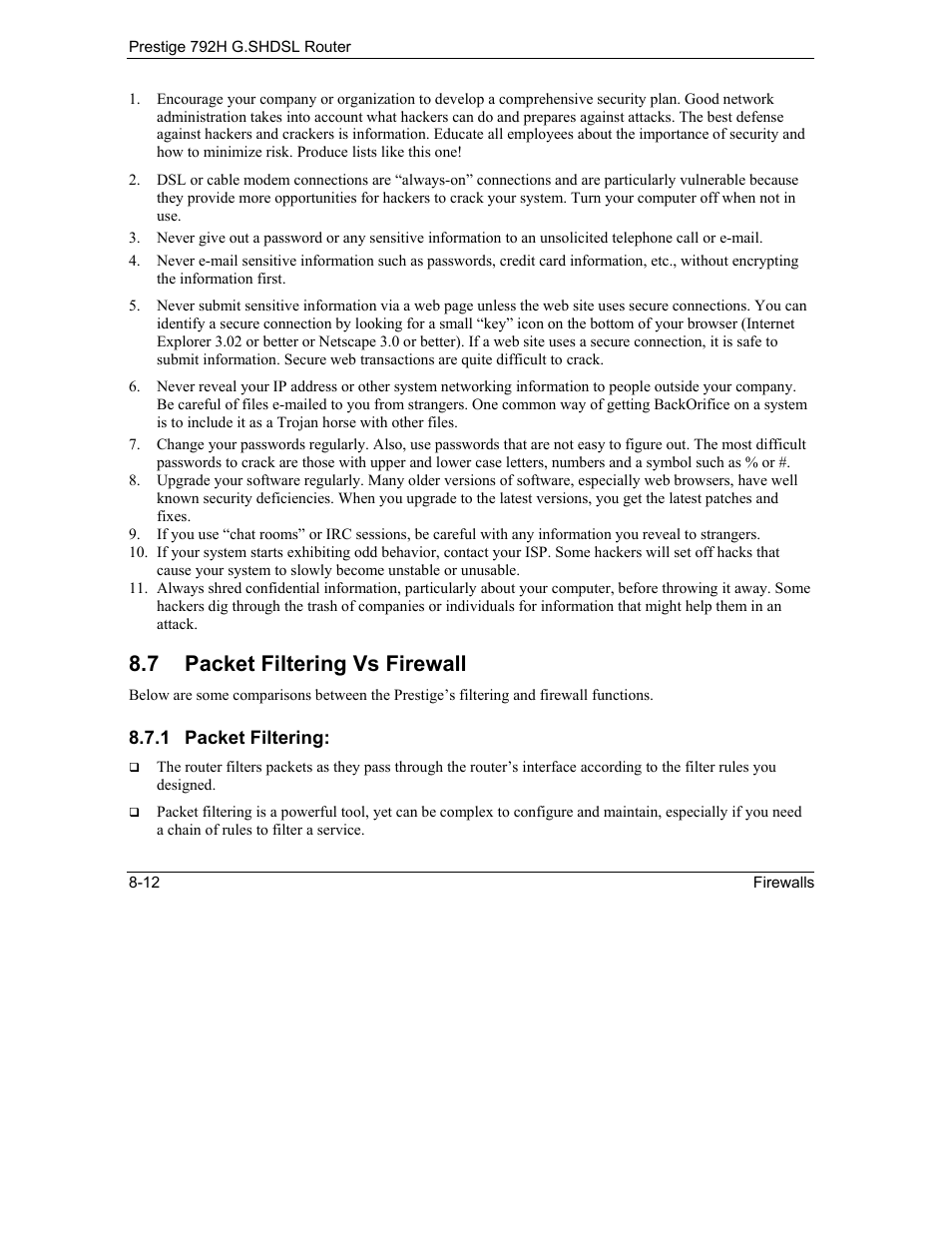 Packet filtering vs firewall, 7 packet filtering vs firewall | ZyXEL Communications 792H User Manual | Page 132 / 428
