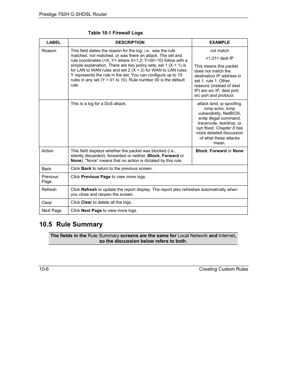Rule summary, 5 rule summary | ZyXEL Communications 792H User Manual | Page 148 / 428