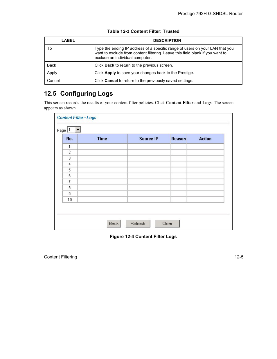 Configuring logs, 5 configuring logs | ZyXEL Communications 792H User Manual | Page 169 / 428