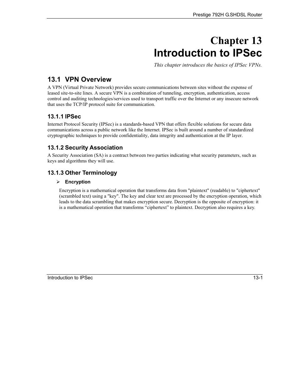 Introduction to ipsec, Vpn overview, Chapter 13 introduction to ipsec | ZyXEL Communications 792H User Manual | Page 173 / 428