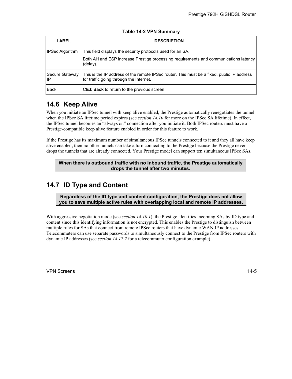 Keep alive, Id type and content, 6 keep alive | 7 id type and content | ZyXEL Communications 792H User Manual | Page 183 / 428