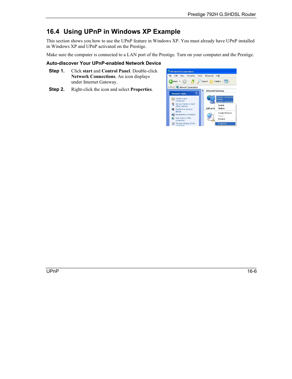 Using upnp in windows xp example, 4 using upnp in windows xp example | ZyXEL Communications 792H User Manual | Page 221 / 428