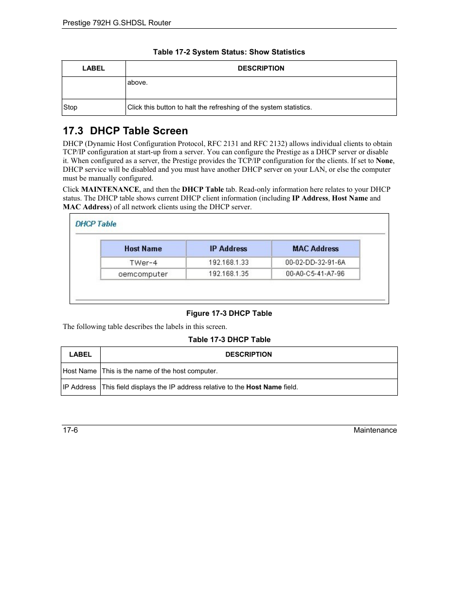 Dhcp table screen, 3 dhcp table screen | ZyXEL Communications 792H User Manual | Page 232 / 428