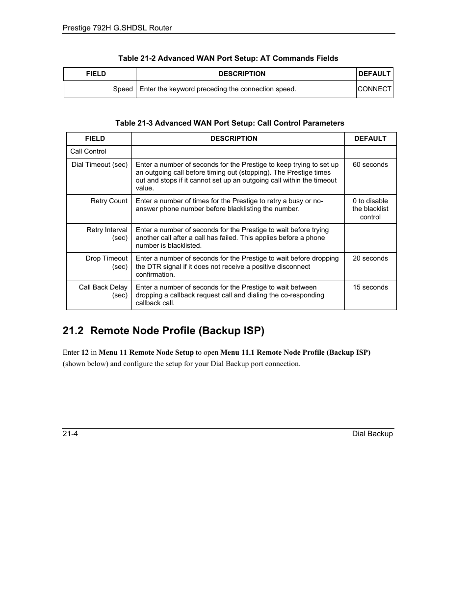 Remote node profile (backup isp), 2 remote node profile (backup isp) | ZyXEL Communications 792H User Manual | Page 254 / 428