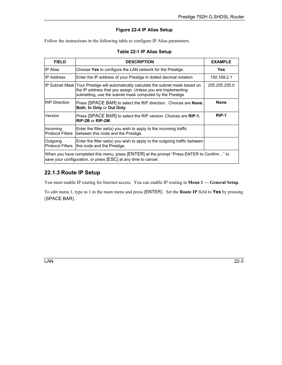 3 route ip setup | ZyXEL Communications 792H User Manual | Page 263 / 428