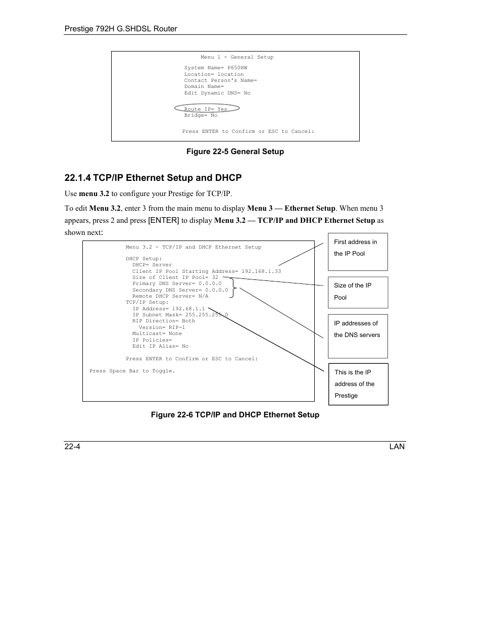 4 tcp/ip ethernet setup and dhcp | ZyXEL Communications 792H User Manual | Page 264 / 428