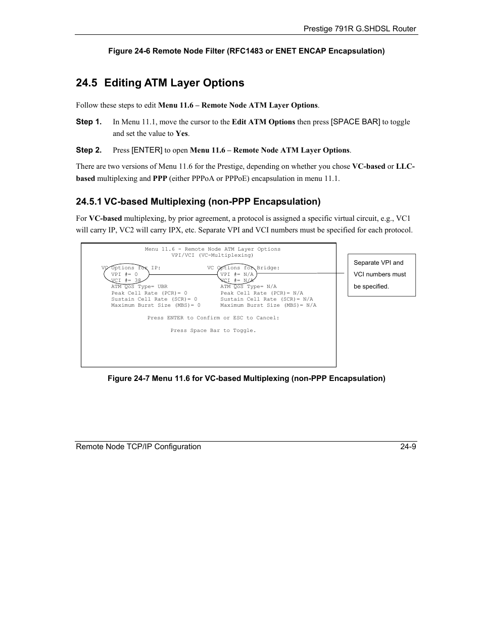Editing atm layer options, 5 editing atm layer options, 1 vc-based multiplexing (non-ppp encapsulation) | ZyXEL Communications 792H User Manual | Page 279 / 428