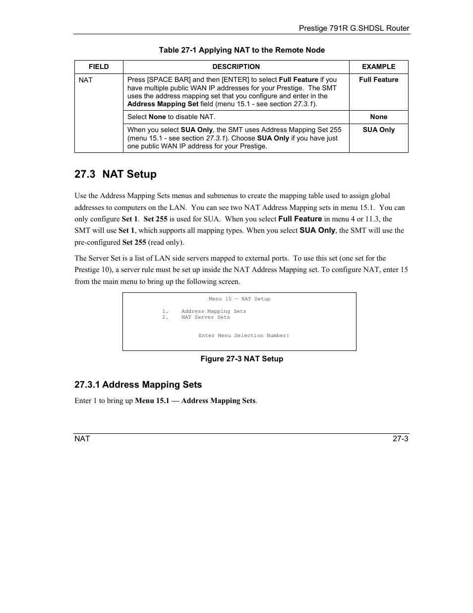 Nat setup, 3 nat setup, 1 address mapping sets | ZyXEL Communications 792H User Manual | Page 291 / 428