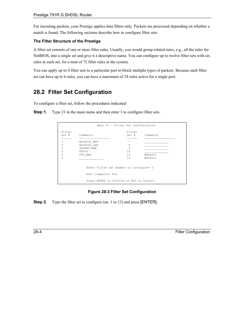 Filter set configuration, 2 filter set configuration | ZyXEL Communications 792H User Manual | Page 314 / 428