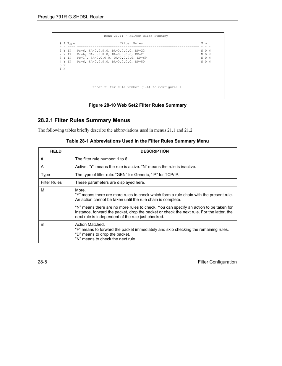 1 filter rules summary menus | ZyXEL Communications 792H User Manual | Page 318 / 428