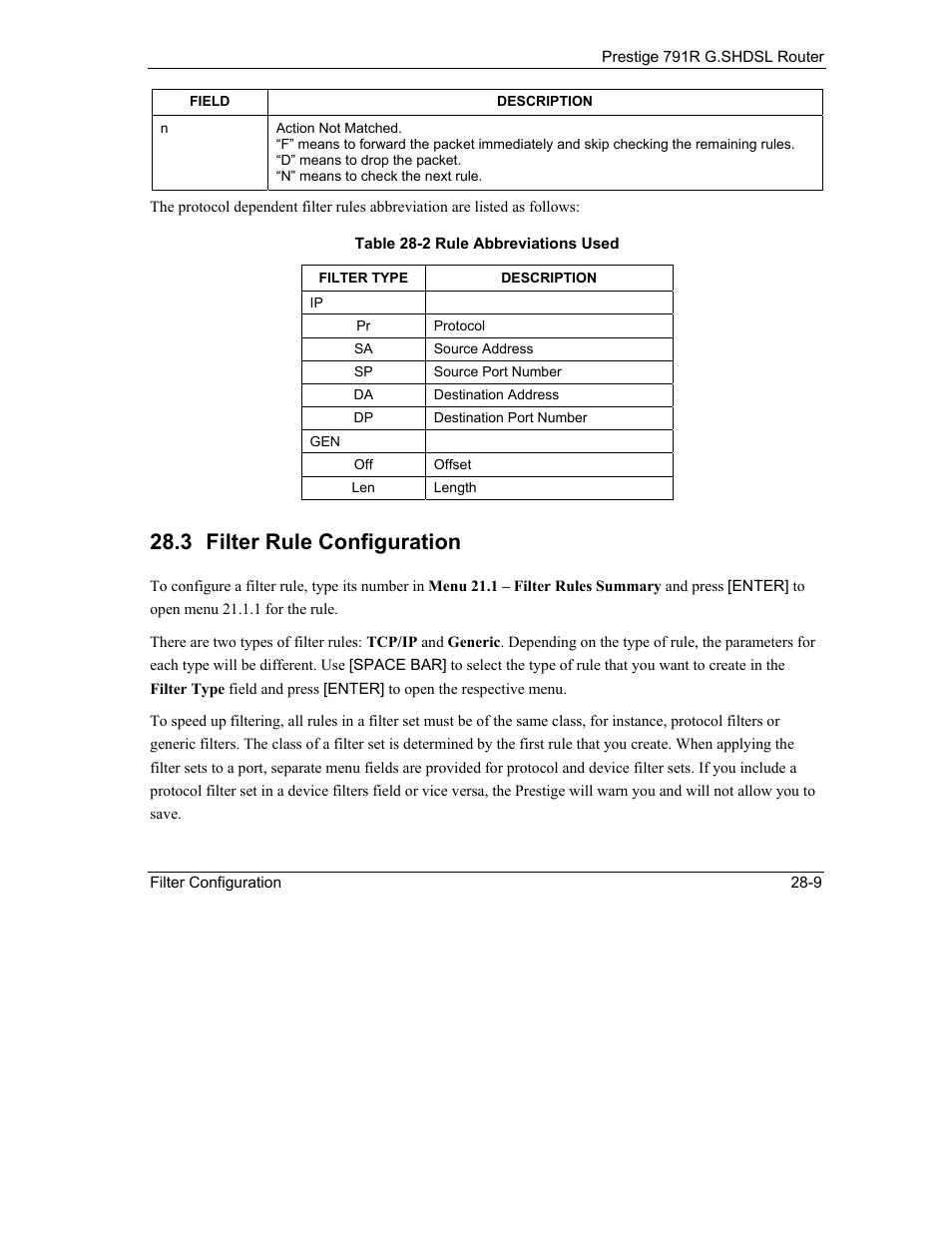 Filter rule configuration, 3 filter rule configuration | ZyXEL Communications 792H User Manual | Page 319 / 428
