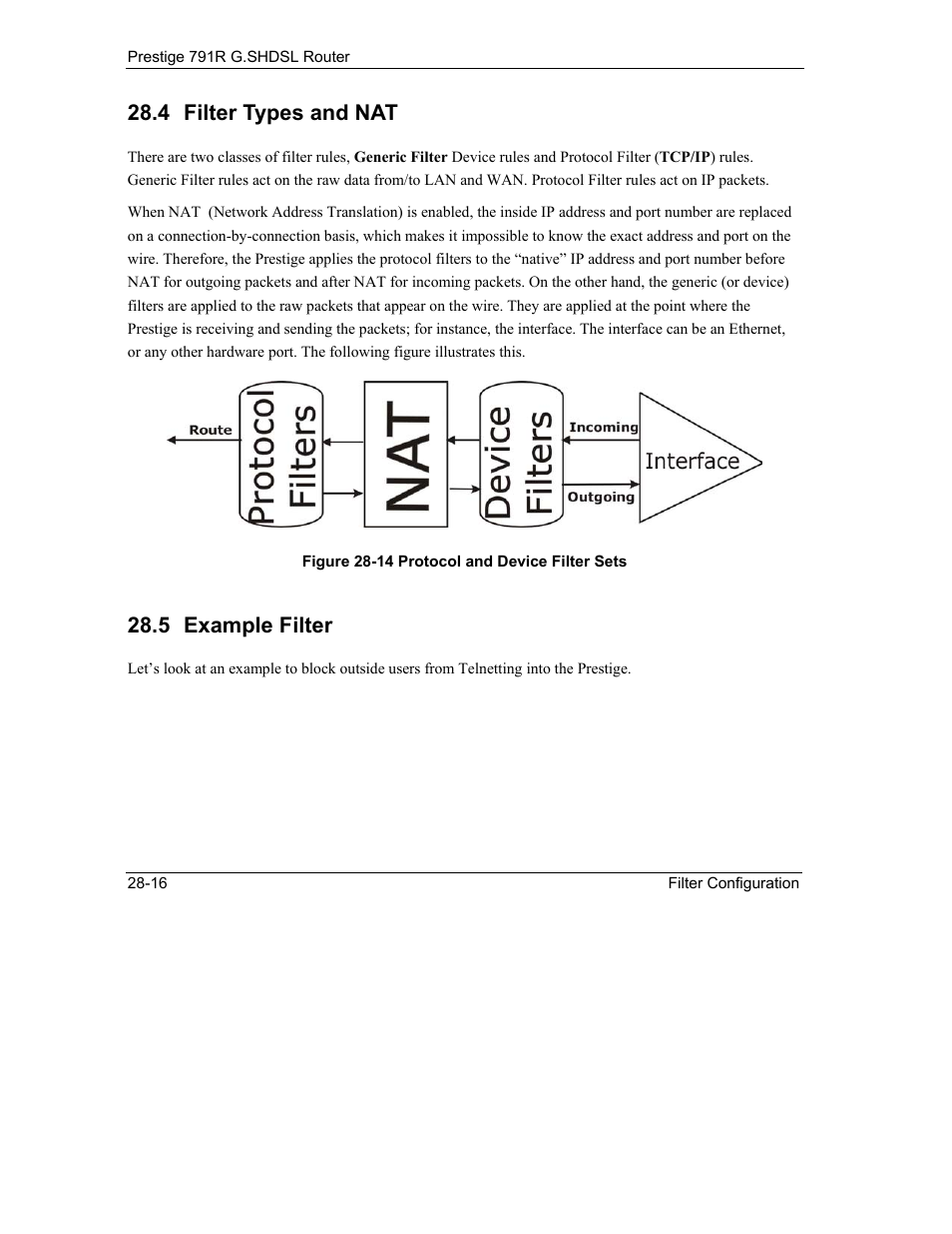 Filter types and nat, Example filter, 4 filter types and nat | 5 example filter | ZyXEL Communications 792H User Manual | Page 326 / 428