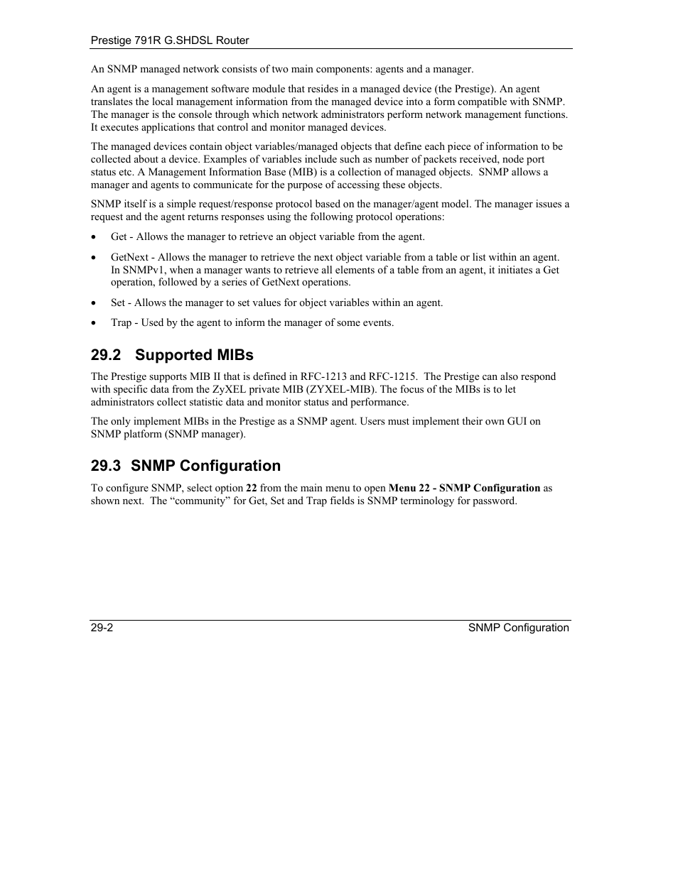 Supported mibs, Snmp configuration, 2 supported mibs | 3 snmp configuration | ZyXEL Communications 792H User Manual | Page 334 / 428