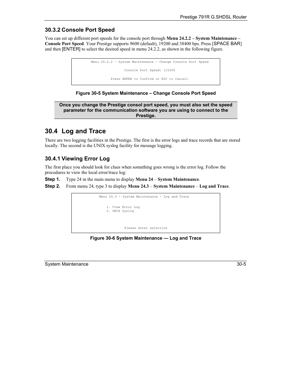 Log and trace, 4 log and trace, 2 console port speed | 1 viewing error log | ZyXEL Communications 792H User Manual | Page 341 / 428