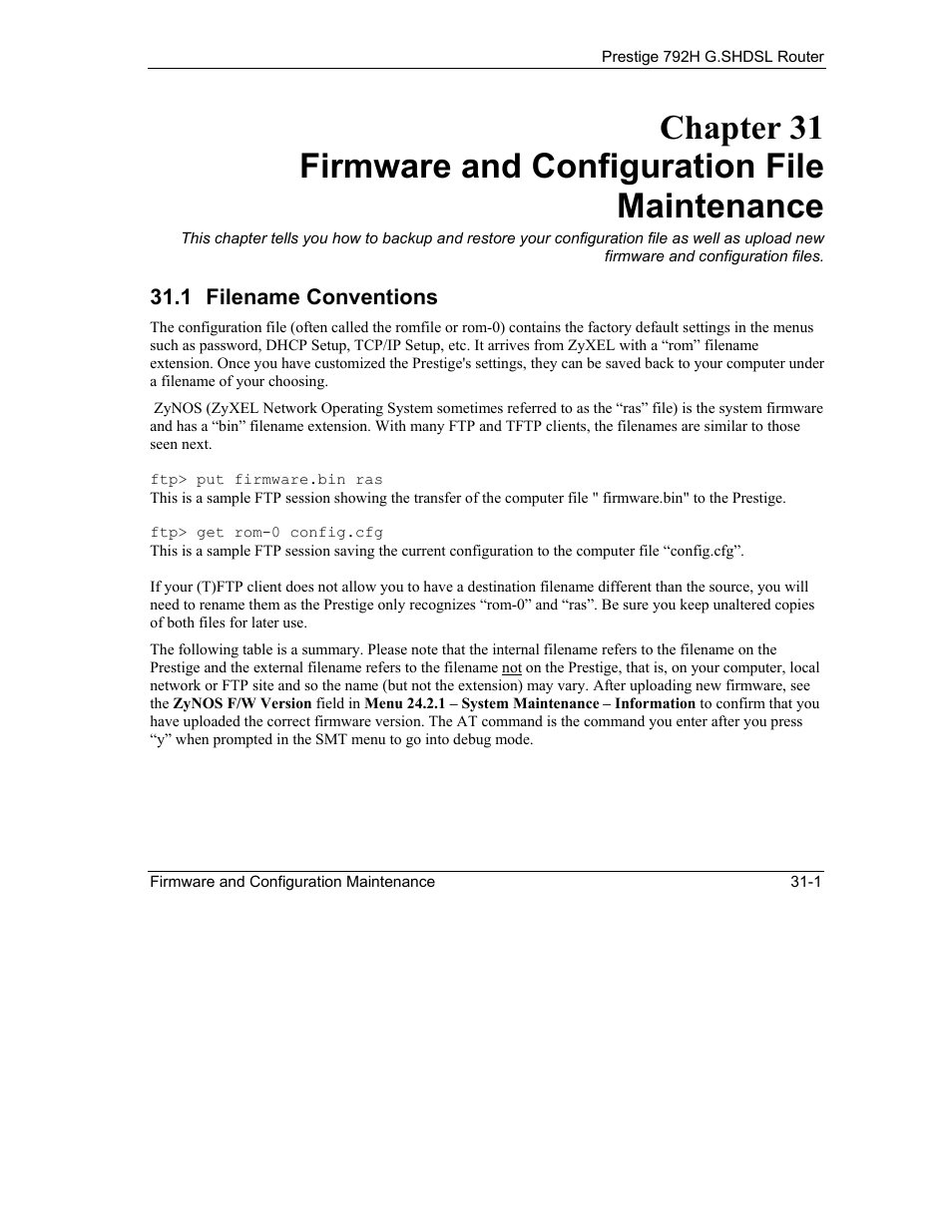 Firmware and configuration file maintenance, Filename conventions | ZyXEL Communications 792H User Manual | Page 347 / 428