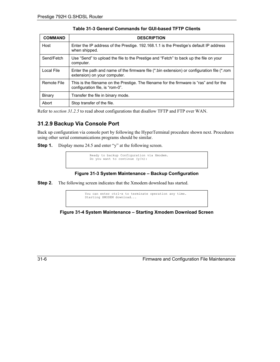 9 backup via console port | ZyXEL Communications 792H User Manual | Page 352 / 428