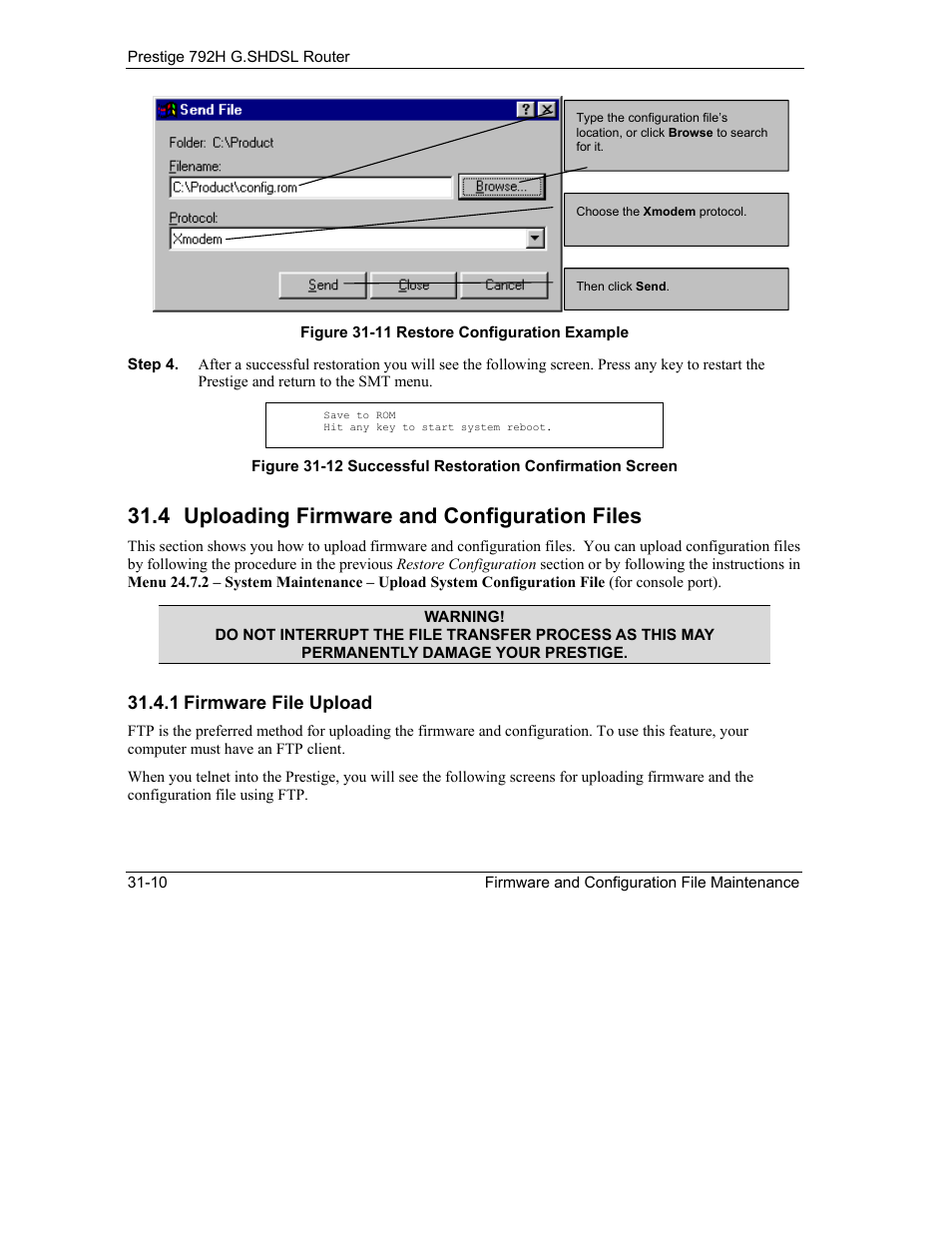 Uploading firmware and configuration files, 4 uploading firmware and configuration files, 1 firmware file upload | ZyXEL Communications 792H User Manual | Page 356 / 428